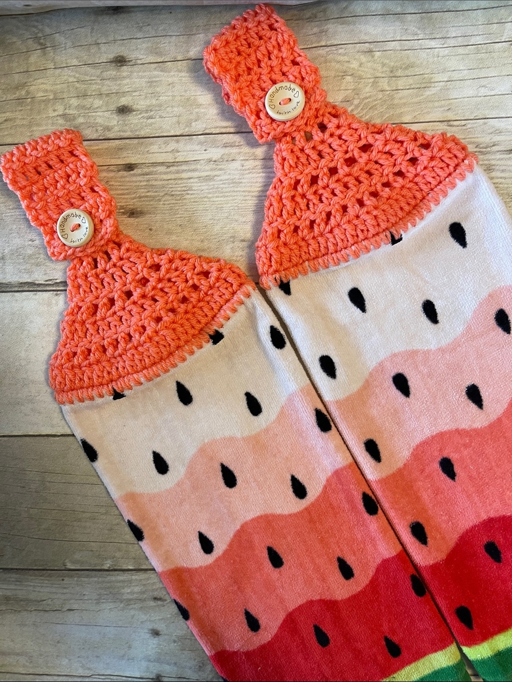 Watermelon Crochet Top Kitchen Towels Handmade W/ Love Single Thickness